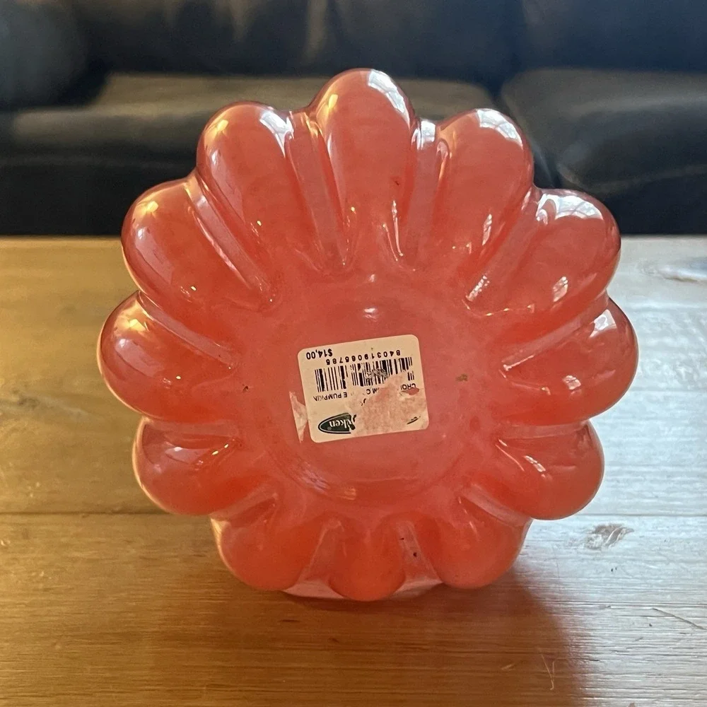 Smith and Hawkin Poland Handmade Art Glass Orange Pumpkin Fall Decor Candle Dish